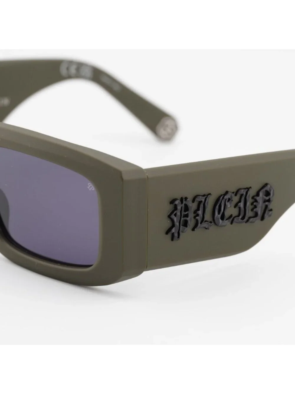Philipp Plein SPP149 0C02 Unisex Sunglasses Green Rectangle Frame, Blue Lenses